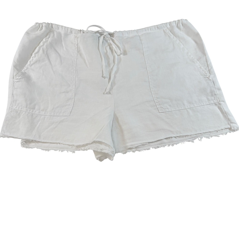 River+Sky 100% Linen Shorts Large Drawstring Waist Pockets Frayed Hem Coastal‎
